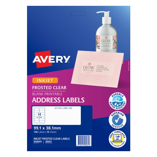 Avery J8563 White Inkjet Labels - 14 Labels/Sheet - 50 Sheets Total 