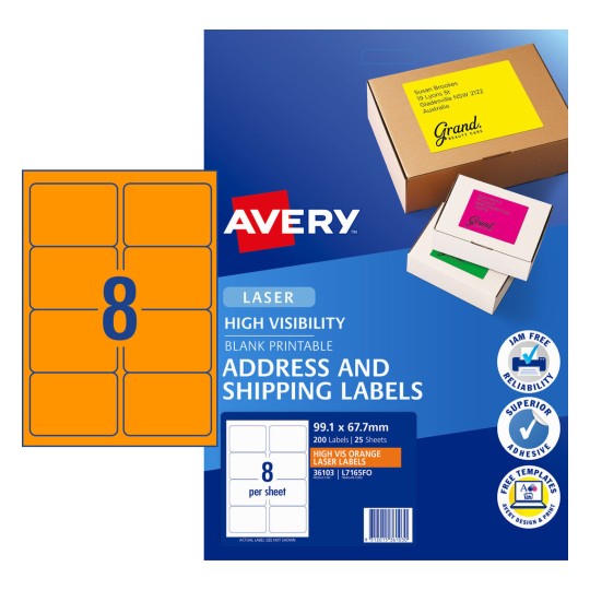 Avery High-Visibility Orange Shipping Labels, 8 Per Sheet (25 Pack)