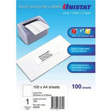 Avery Universal A4 Full Page Labels - 1 Label Per Sheet - 100 Pack