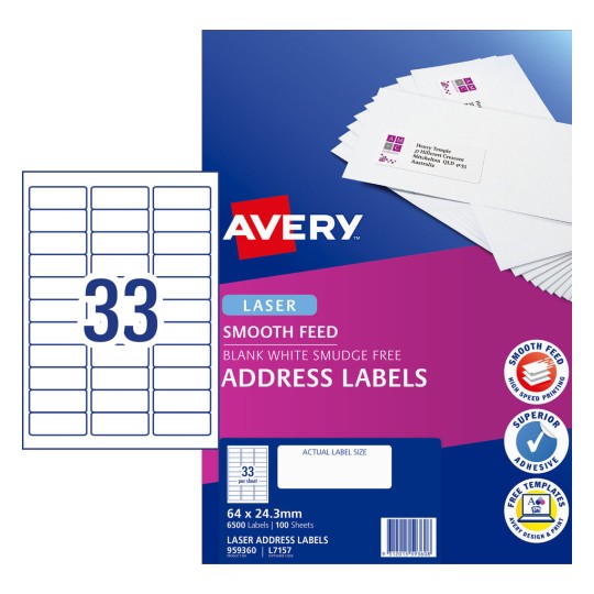 Avery L7157 Compatible Laser Labels - 33 Labels Per Sheet, 500 Sheets 