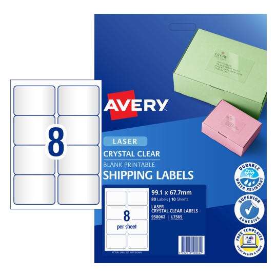 Avery AV Clear Laser Labels L7565 - 8 Per Sheet, 10-Pack