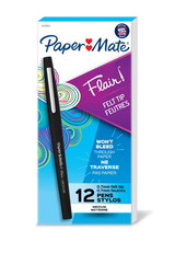 Paper Mate Flair Felt Tip Pens, Black, Fine Point, 12 Pack 
