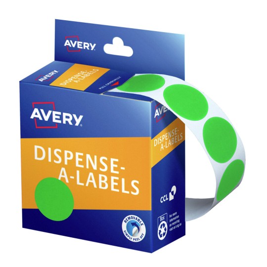 Avery Green 24mm Round Dispenser Labels - 500 Pack 