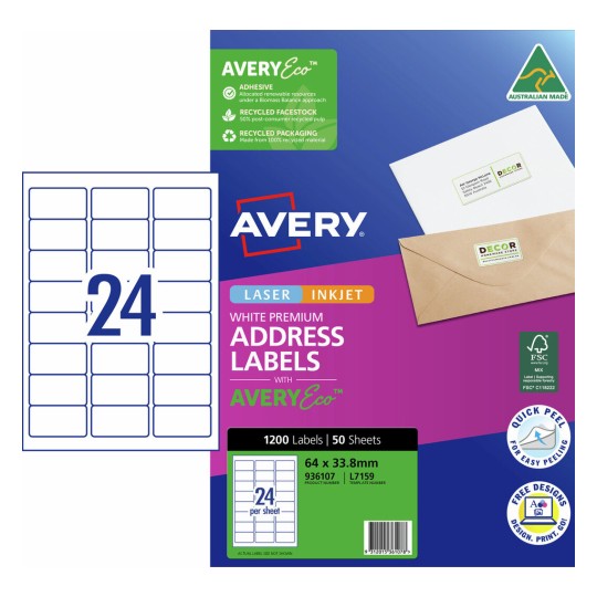 Avery Inkjet Labels L7159 - 24 Per Sheet Address Labels (50 Sheets)