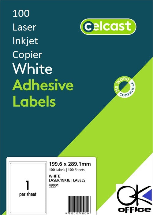 Avery Celcast 1UP Printable Self-Adhesive Labels - 100 Sheets 