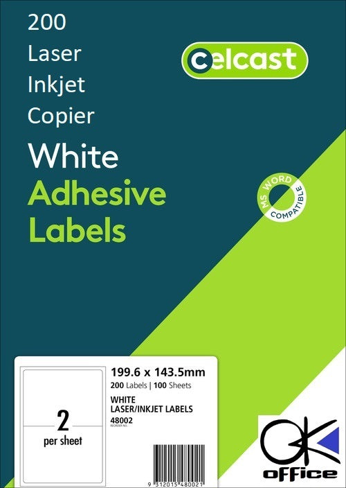 Avery Celcast 2UP Self-Adhesive Labels - Pack of 100 