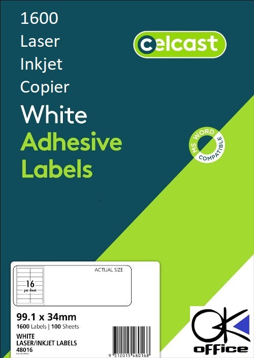 Avery Celcast Labels 16 Per Sheet - 100 Sheets 