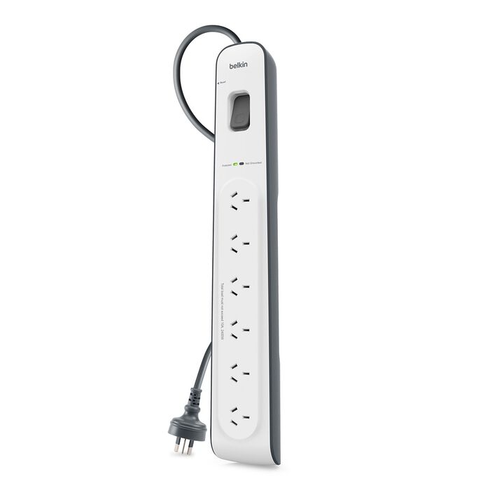Belkin 6-Outlet Surge Protector Strip with 2M Cord - White/Grey 