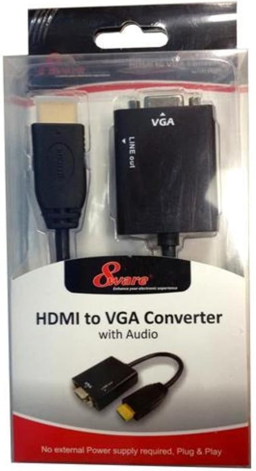 8Ware HDMI to VGA 19-pin to 15-pin Male to Female Converter without Power Adapter plus 3.5mm Stereo Audio Out 
