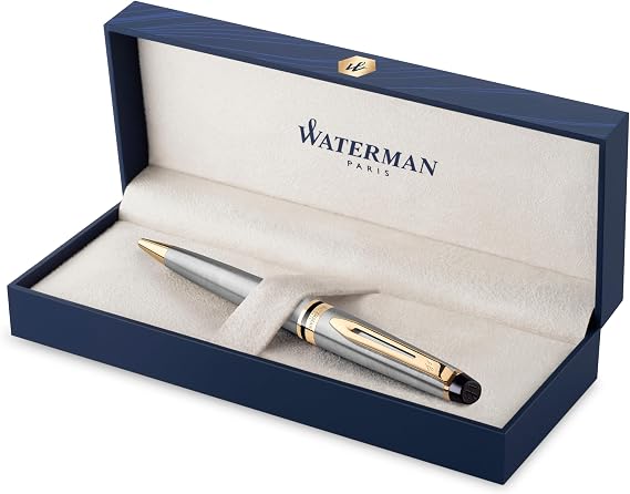 Parker Waterman Expert Stainless Steel Gold Trim Ballpoint Pen