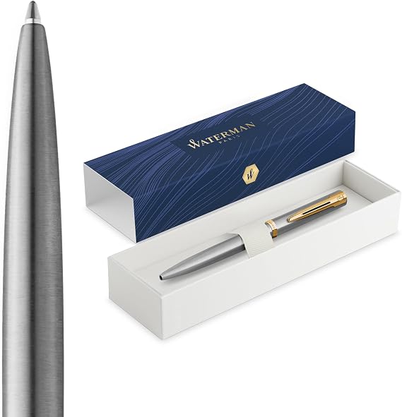 Parker Waterman Impr Ballpoint Pen - Stainless Steel Gold Trim