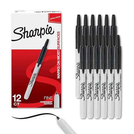 Sharpie Fine Point Retractable Permanent Markers, Black (Box of 12) 