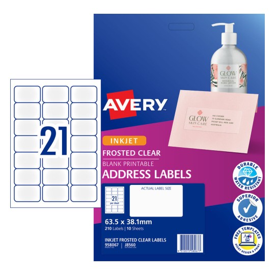 Avery AV J8560 Inkjet Labels - 21 Labels/Sheet - 50 Sheets Total