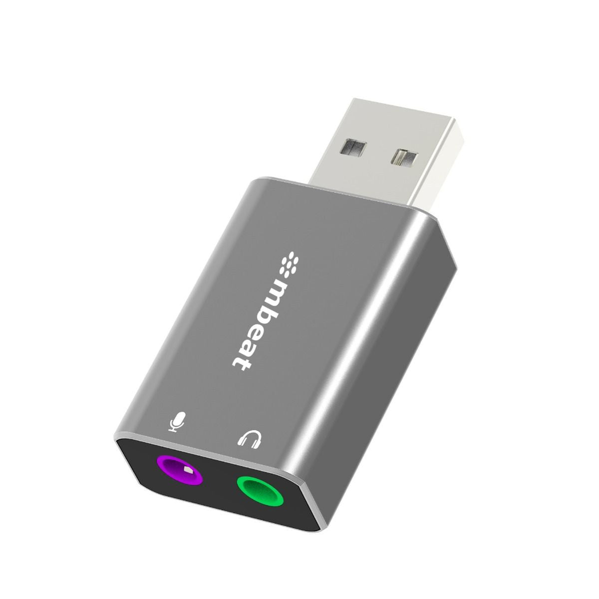 mbeat Elite USB to 3.5mm Audio & Mic Adapter - For Laptops & PCs (Space Grey) 