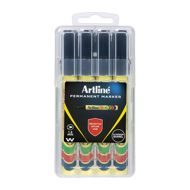 Artline 70 Black Permanent Markers - Hard Case 4 Pack Artline