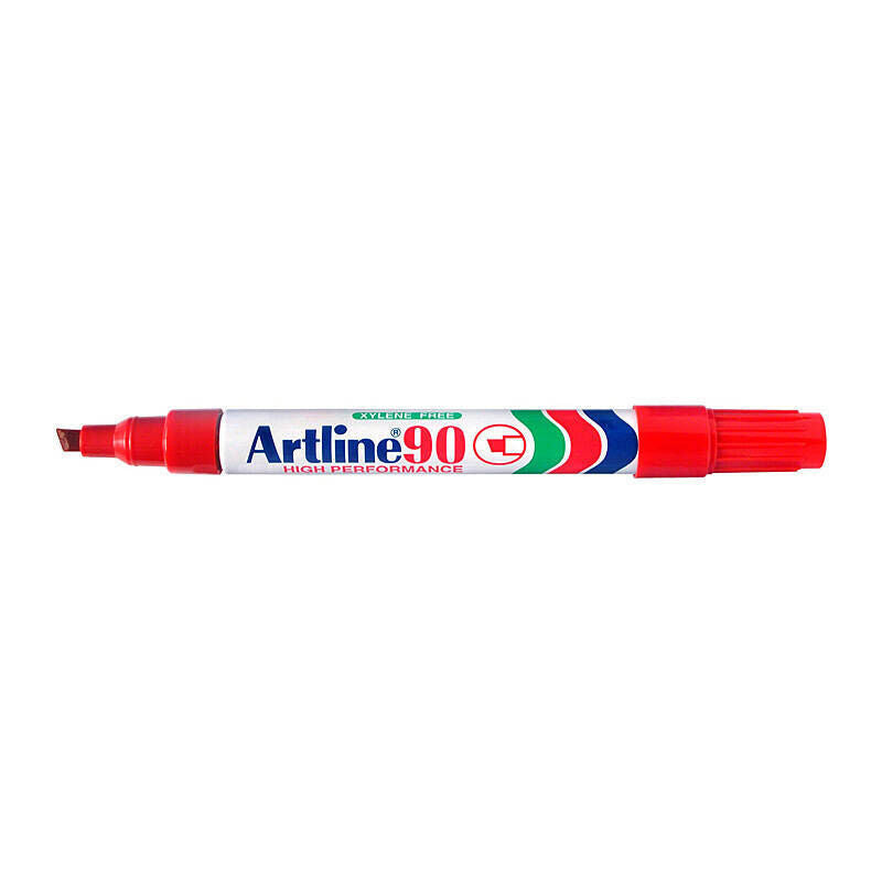 Artline 90 Permanent Red Chisel Tip Marker - Box of 12 Artline