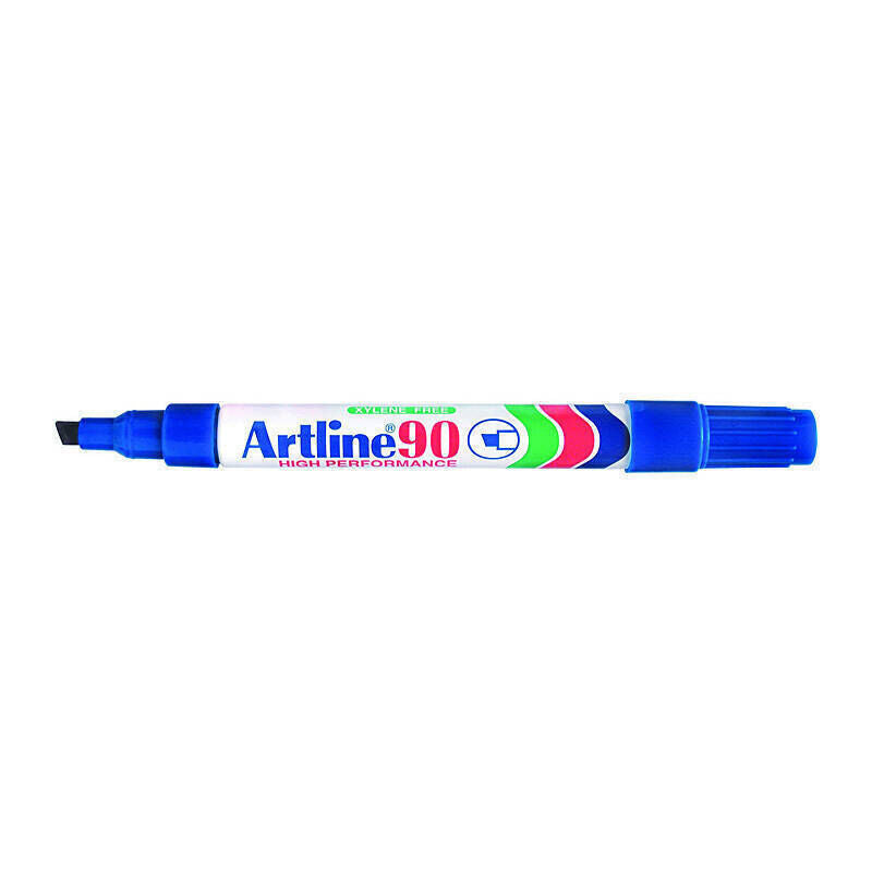 Artline 90 Permanent Marker - Chisel Tip, Blue (Box of 12) Artline