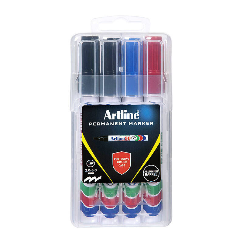 Artline 90 Permanent Chisel Markers - Assorted Colors 4-Pack Artline