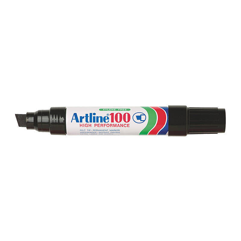 Artline 100 Black Chisel Tip Permanent Markers - Box of 6 Artline