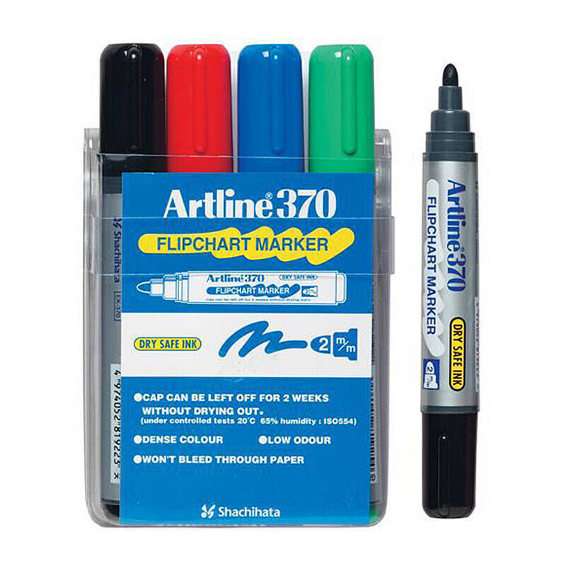Artline 370 Flipchart Markers - Assorted 2mm Bullet Tip Artline