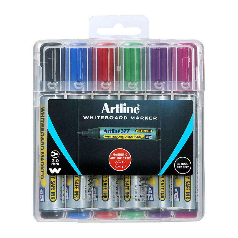 Artline 577 Whiteboard Markers - Assorted Colors (6 Pack) Artline