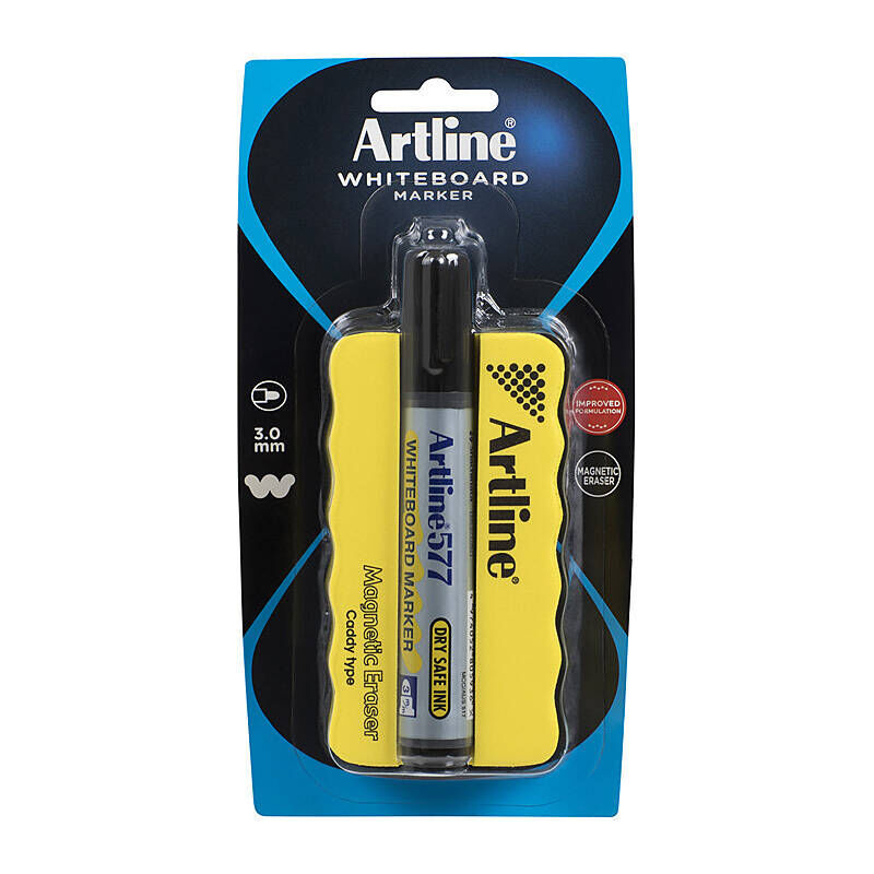 Artline 577 Whiteboard Marker & Magnetic Eraser Caddy Artline