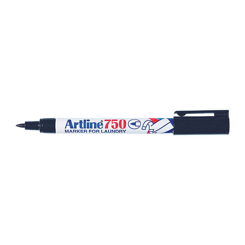 Artline 750 Permanent Laundry Marker - Black, 0.7mm Bullet Tip (12 Pack) Artline