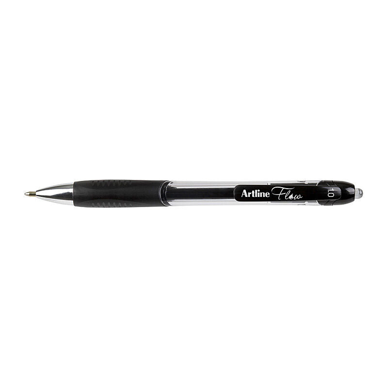 Artline Flow Retractable Black Pen - Smooth Writing - Box of 12 Artline