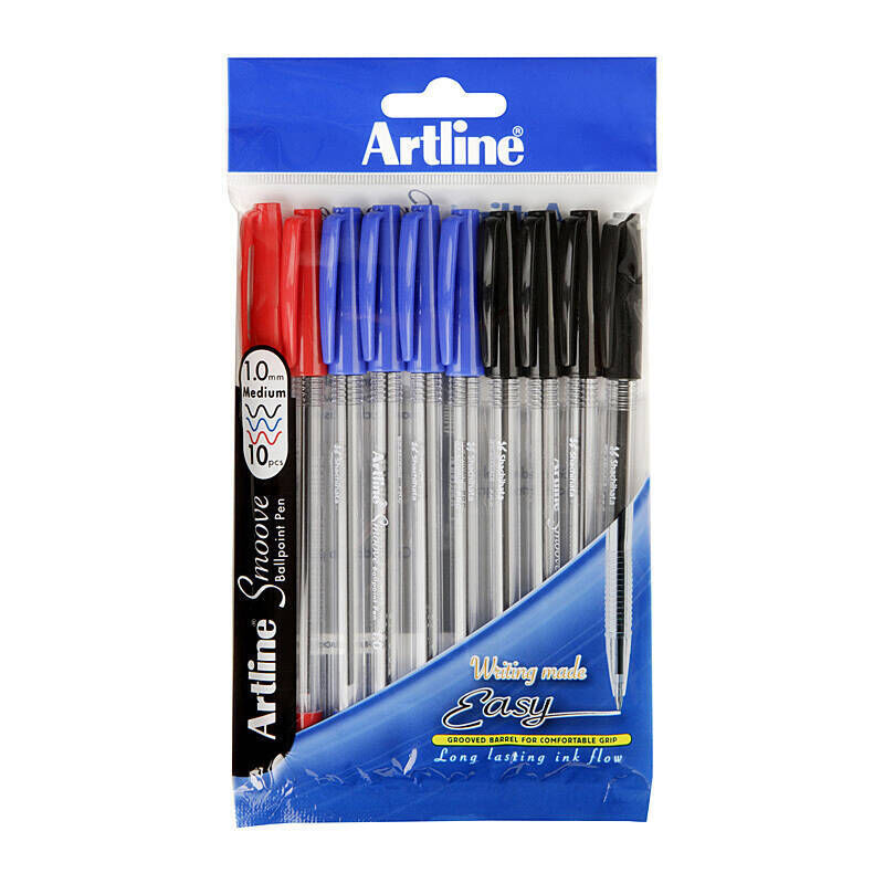 Artline Smoove Medium Ballpoint Pens - Assorted Colours, Pack of 10 Artline
