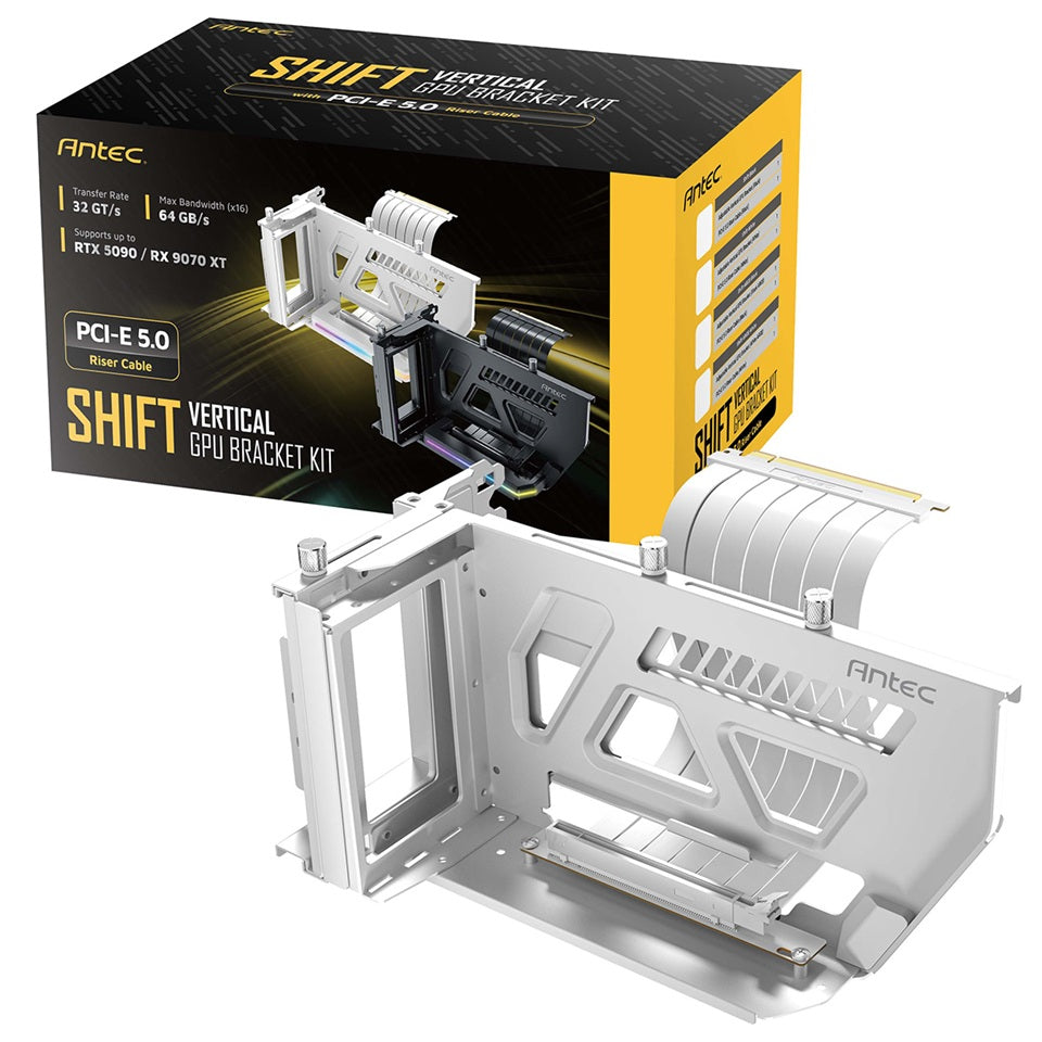 Antec White ARGB Vertical GPU Mount | PCIe 5.0 Riser Cable 190mm