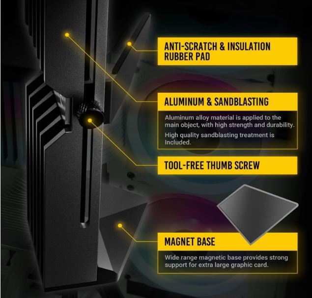 Antec ARGB GPU Support Bracket - Adjustable & Magnetic Graphics Card Holder