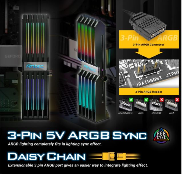 Antec ARGB GPU Support Bracket - Adjustable & Magnetic Graphics Card Holder