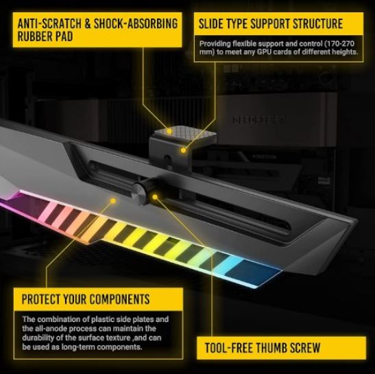 Antec Dagger ARGB GPU Support Bracket - Adjustable Anti-Sag Holder
