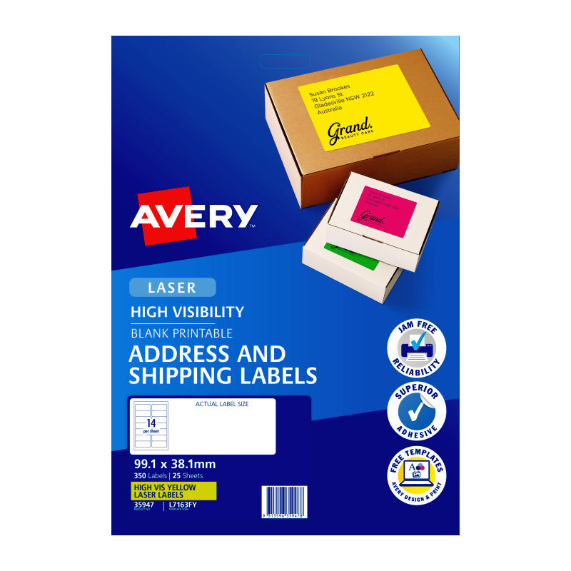 Avery Hi-Vis Yellow Printable Labels L7163F - Stand Out Mail Avery