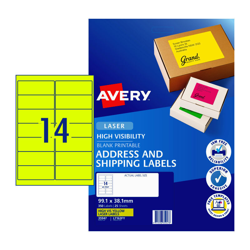 Avery Hi-Vis Yellow Printable Labels L7163F - Stand Out Mail Avery