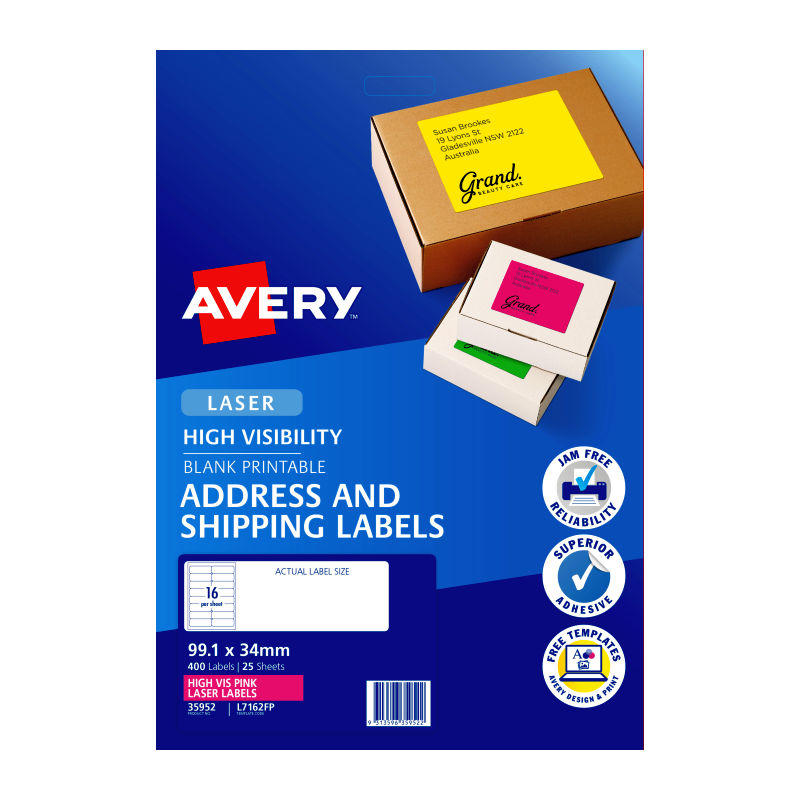 Avery Fluoro Pink High Vis Labels L7162FP for Mail & Parcels Avery