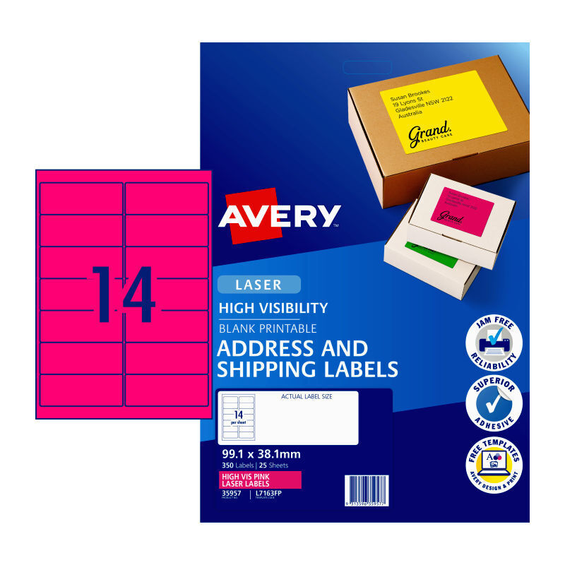 AV LsrLb Pnk L7163FP 14Up Pk25 Avery