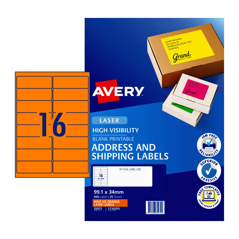 Avery Hi-Vis Orange Laser Shipping Labels L7162 Avery