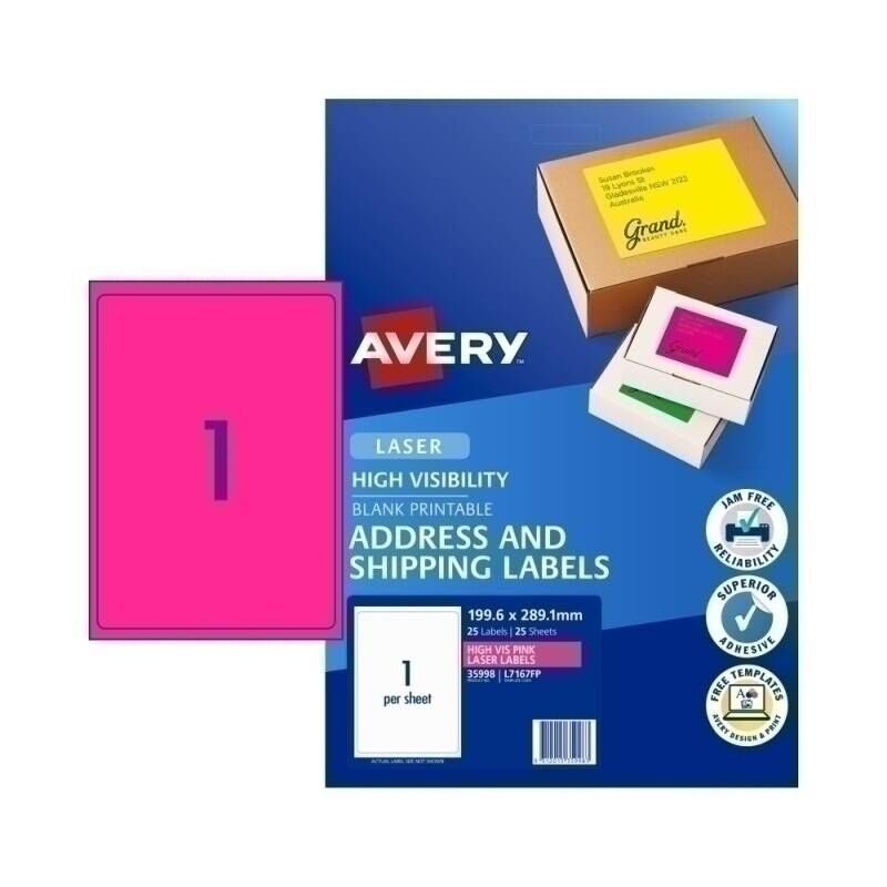 Avery Fluoro Pink Hi-Vis Large Shipping Labels - Jam-Free Avery