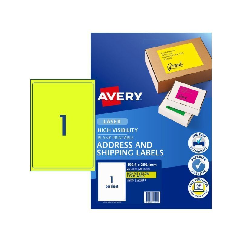 Avery Hi Vis Fluoro Yellow Shipping Labels L7167FY - 25 Pack Avery
