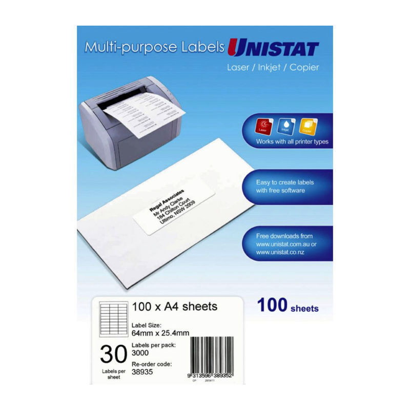 UNI LIP Lbl 30Up 64X25mm Bx100 Avery