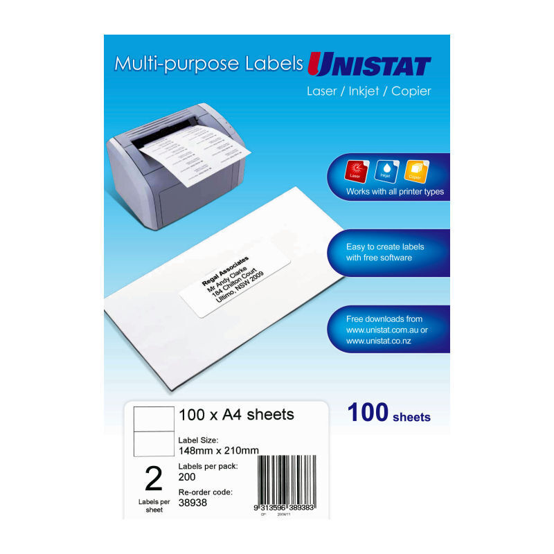 Unistat A5 Self-Adhesive Labels for Laser & Inkjet Printers - 100 Pack Avery