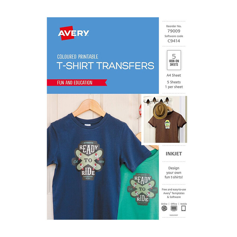 Avery Inspired A4 T-Shirt Transfer Paper for Dark Fabrics (5 Pack) Avery