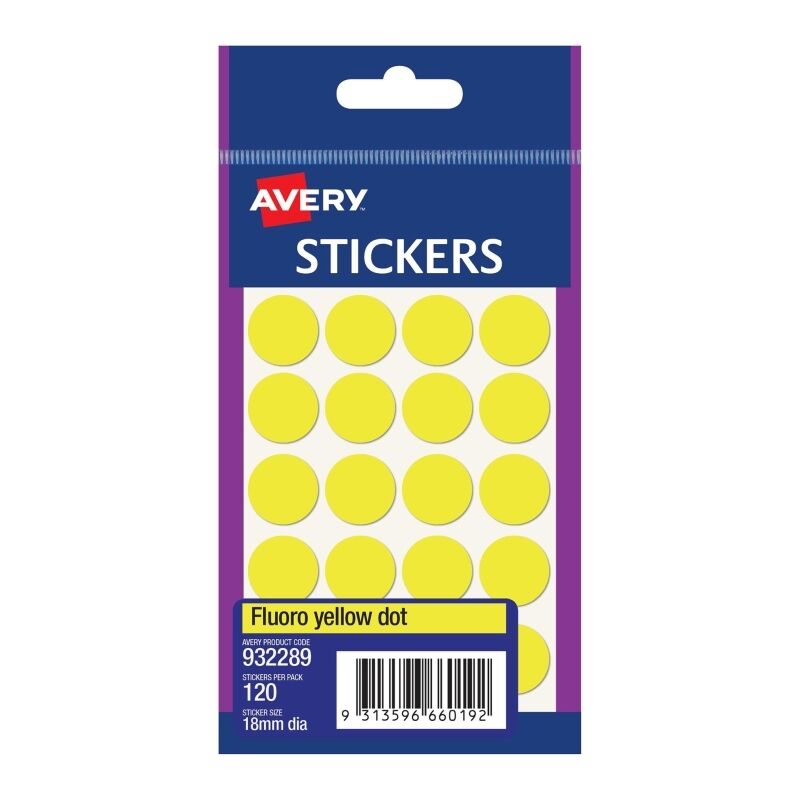 Avery Fluoro Yellow Dots 18mm Permanent Labels Avery