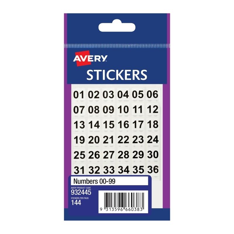 Sequential Number Stickers 00-99 - 10 Complete Sets 