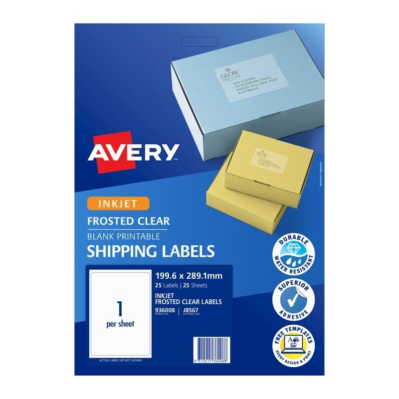 Avery Large Clear Frosted Inkjet Labels J8567 - Smudge-Free Avery