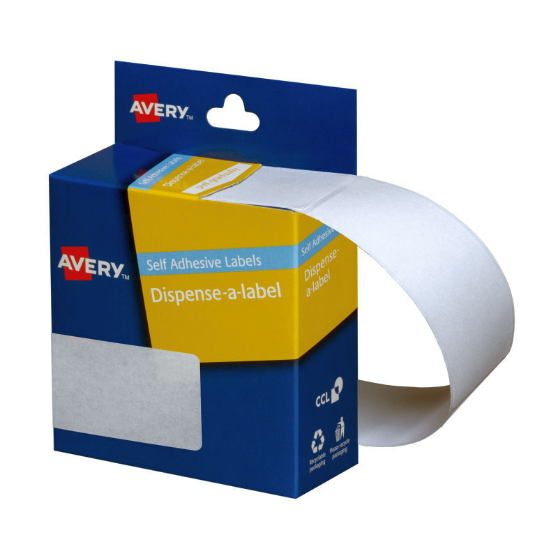 Avery Handwritable Rectangle Label Dispenser 76x27mm - White, 180 Labels Avery