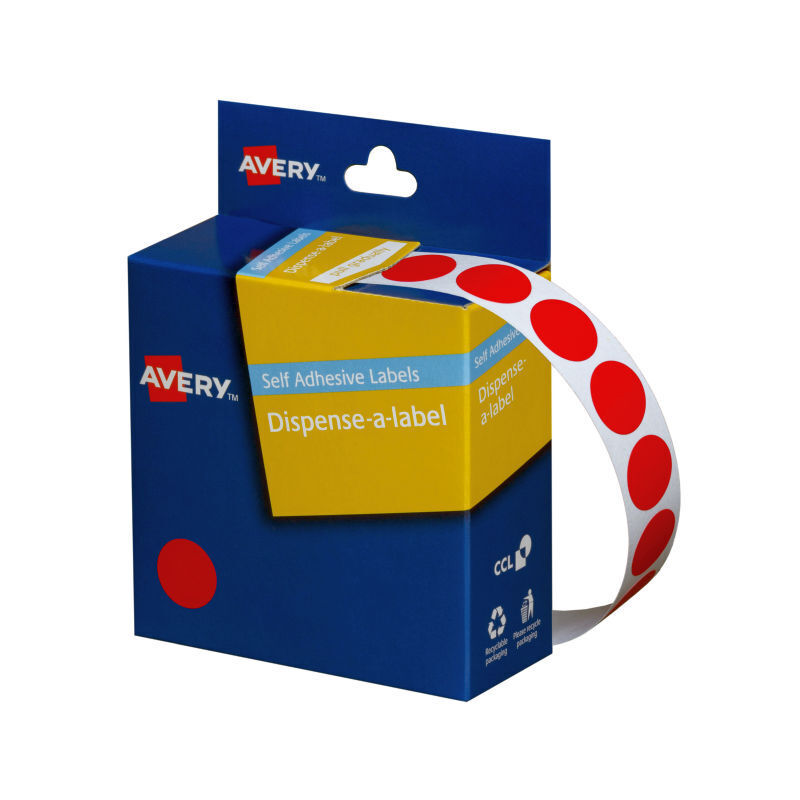 Avery Red 14mm Dot Stickers Dispenser Roll - 1050 Labels Avery