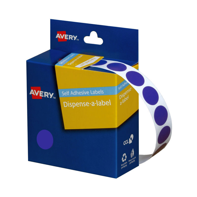 Avery 14mm Blue Dot Roll with Dispenser - 1050 Labels Avery