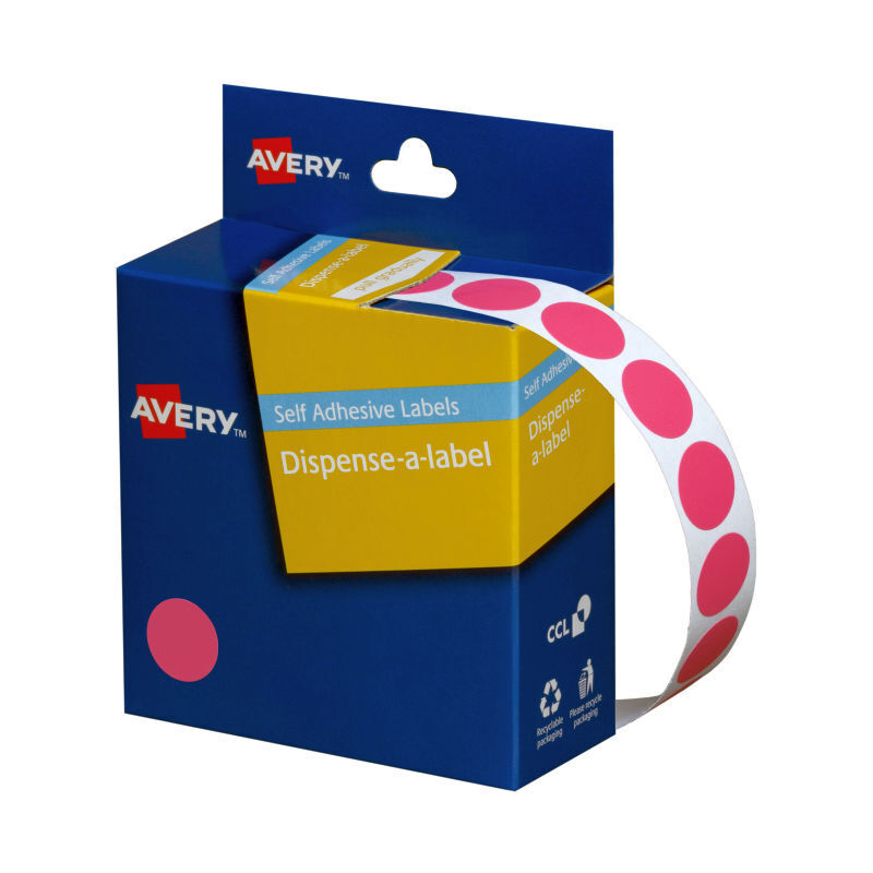 Avery Pink Dispenser Dots 14mm - 1050 Labels for Easy Use Avery